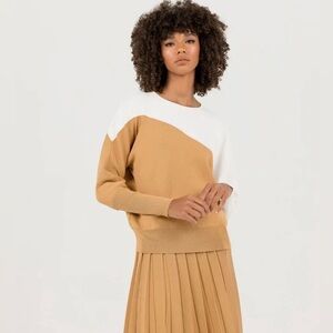 Aleeza Two-Tone Cream and Mustard Crewneck Sweater (Riesling in Nugget/Ivory)